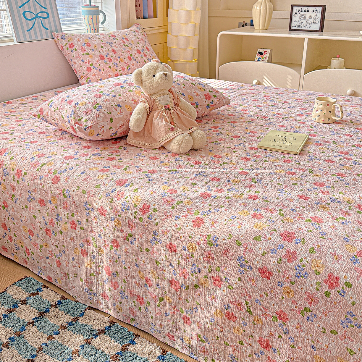 91家纺网 家纺一手货源 找家纺 仟人梦 2026新款云感双层纱印花单床单-叠拍图 云之瑶