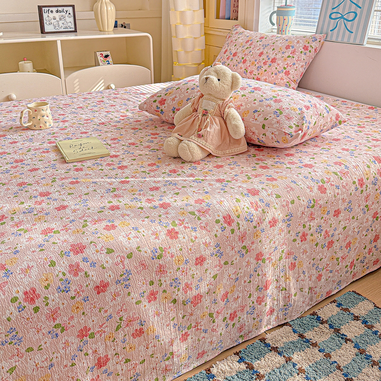 91家纺网 家纺一手货源 找家纺 仟人梦 2026新款云感双层纱印花单床单-叠拍图 云之瑶