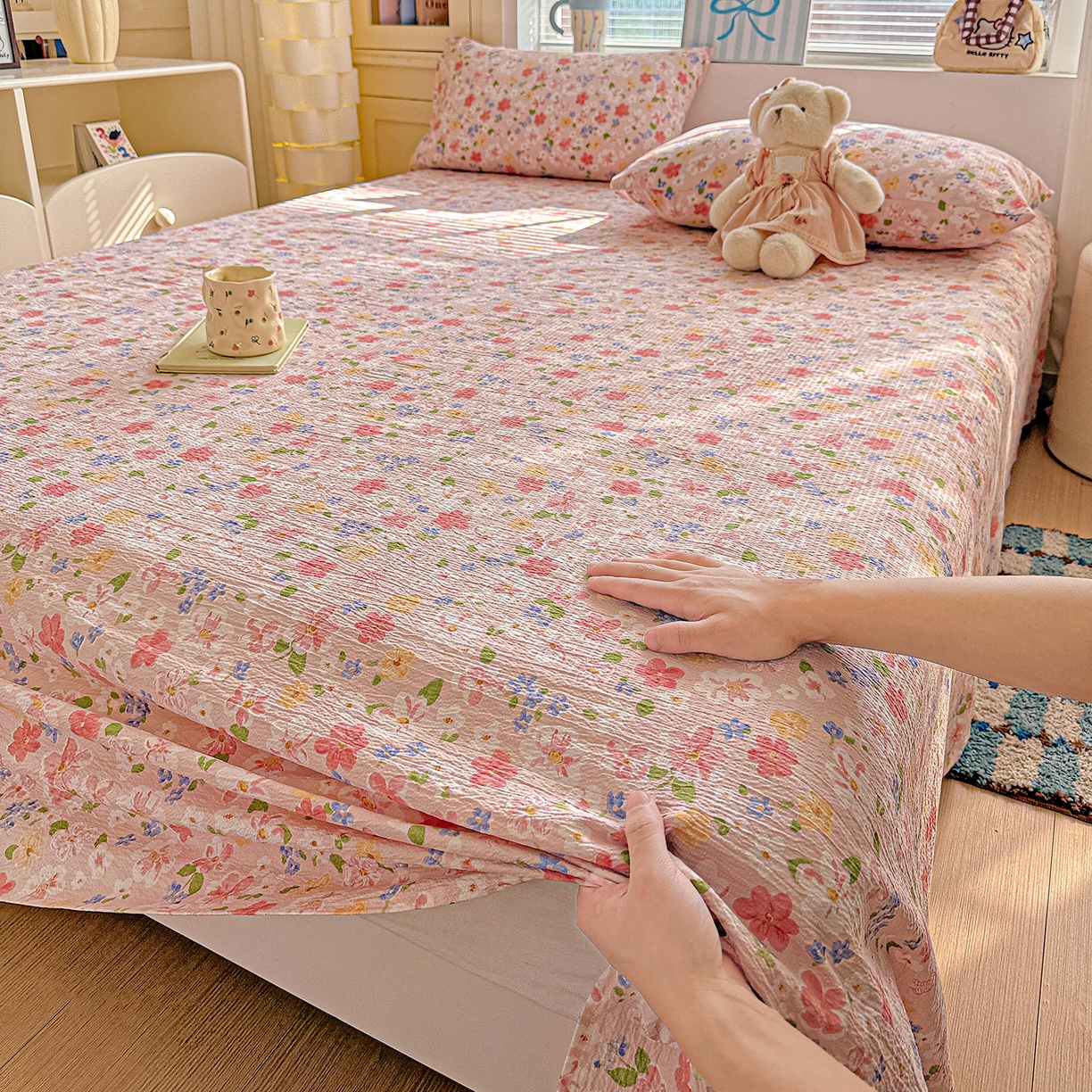 91家纺网 家纺一手货源 找家纺 仟人梦 2026新款云感双层纱印花单床单-叠拍图 云之瑶