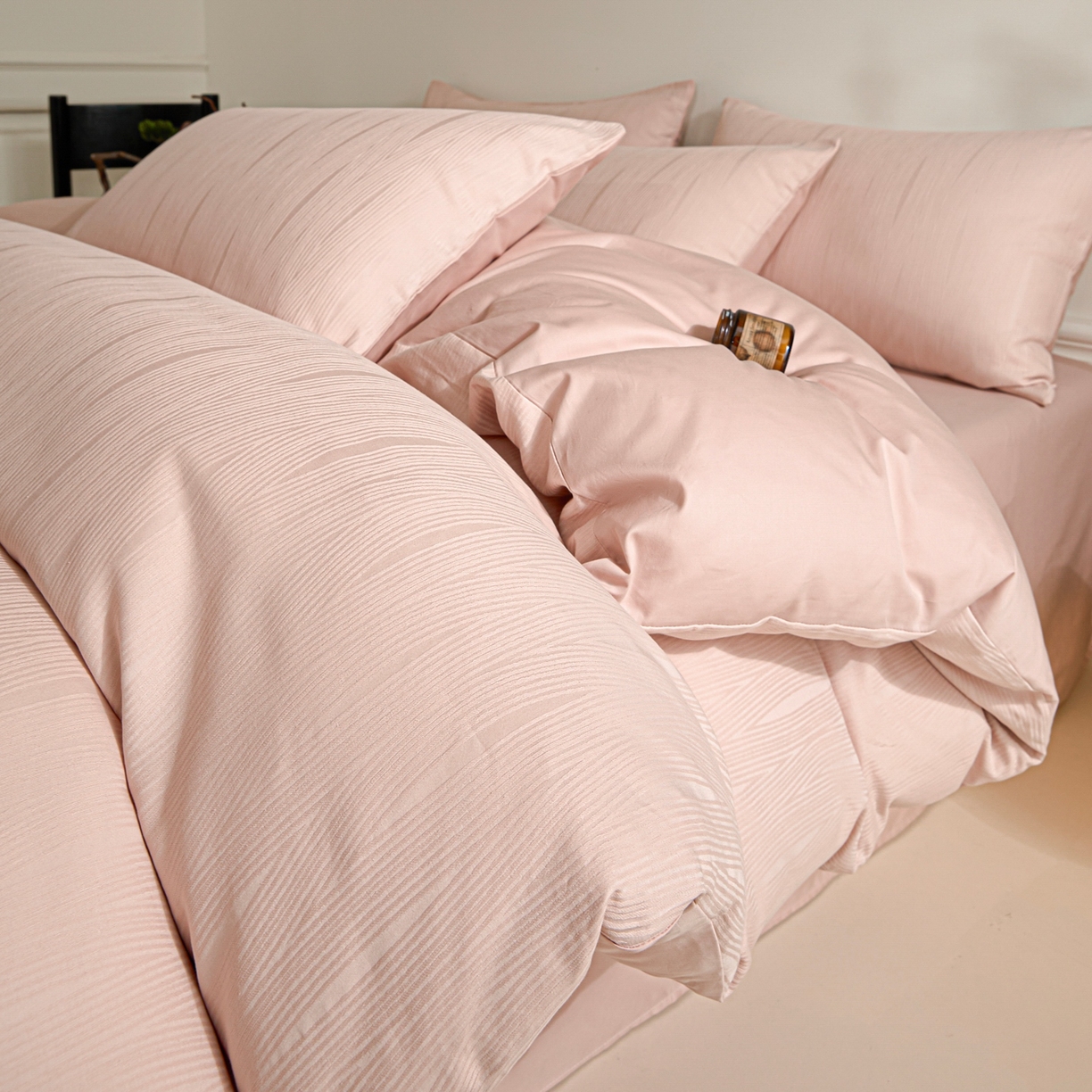 眠博士 2026春夏新款60s全棉纯棉水洗立体提花四件套 麦浪-柔粉