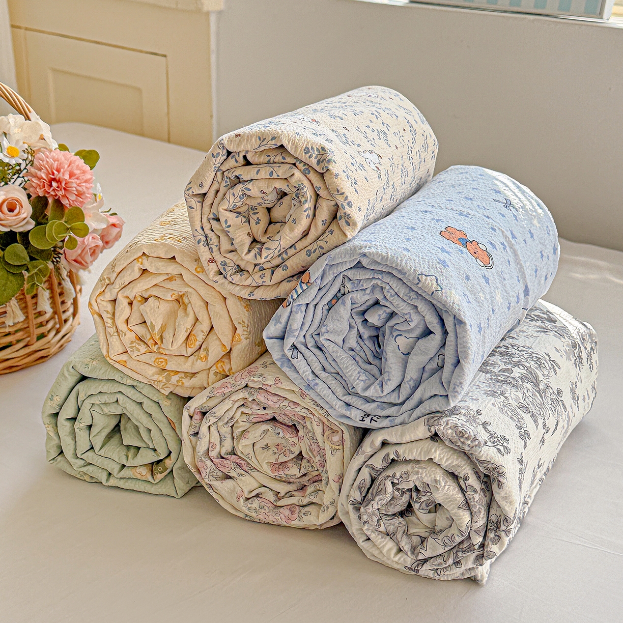 91家纺网 家纺一手货源 找家纺 仟人梦 2026新款云感双层纱印花单床单-叠拍图 组合图