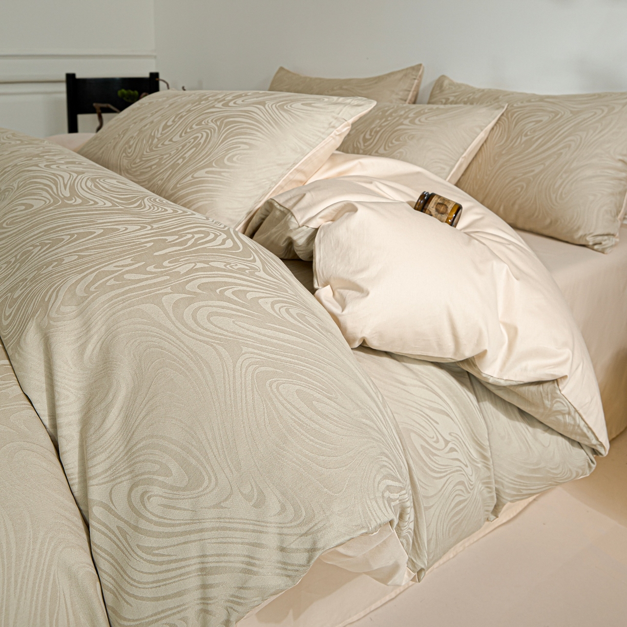 眠博士 2026春夏新款60s全棉纯棉水洗立体提花四件套 迷境-卡其