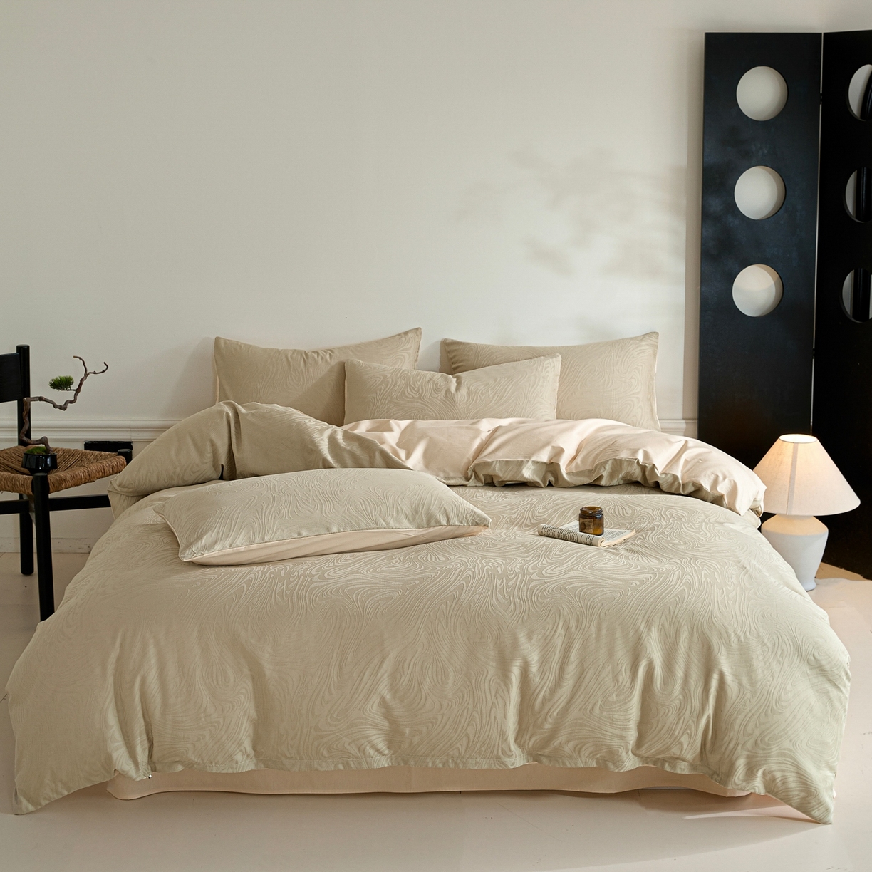 91家纺网 家纺一手货源 找家纺 眠博士 2026春夏新款60s全棉纯棉水洗立体提花四件套 迷境-卡其