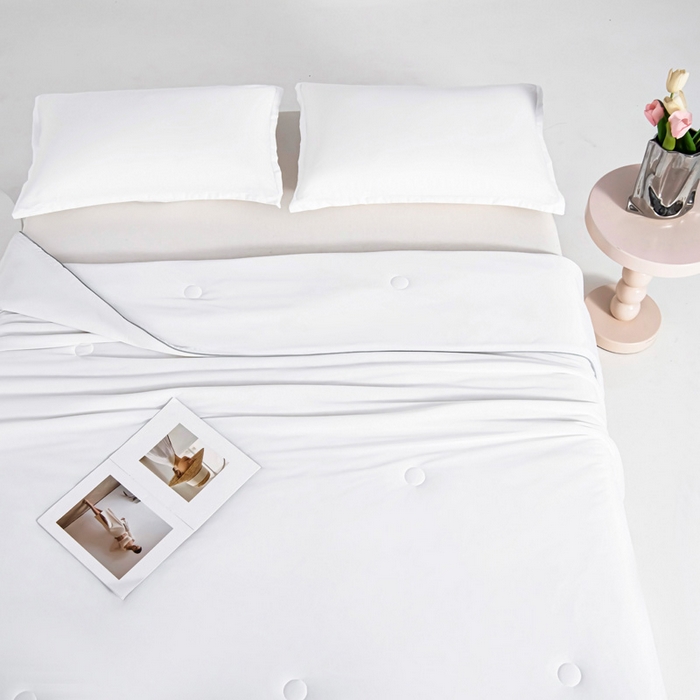 91家纺网 家纺一手货源 找家纺 宇淳国际 2026新款凉感丝夏被被子被芯系列 珍珠白