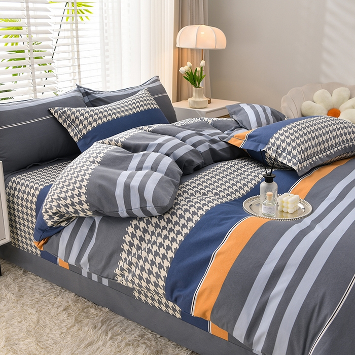 91家纺网 家纺一手货源 找家纺 董成龙 2026新款直播爆款加厚全棉活性磨毛四件套纯棉三件套 海派绅士-灰