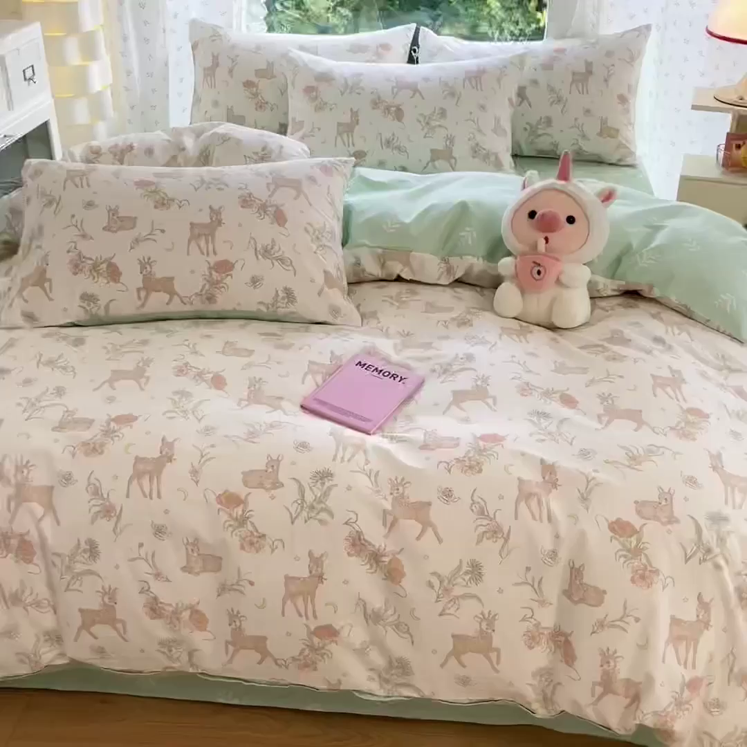 91家纺网 家纺一手货源 找家纺 晨希家居 2026新款全棉13070印花四件套（提供买家秀） 全棉-灵鹿