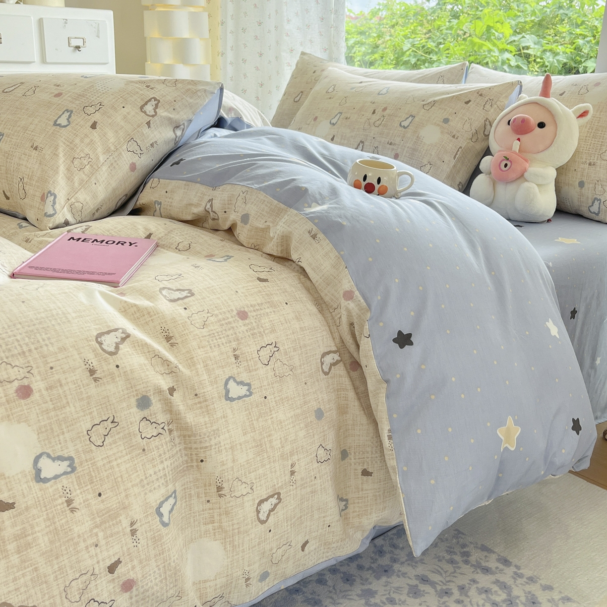 91家纺网 家纺一手货源 找家纺 晨希家居 2026新款全棉13070印花四件套（提供买家秀） 全棉-棉野云兔