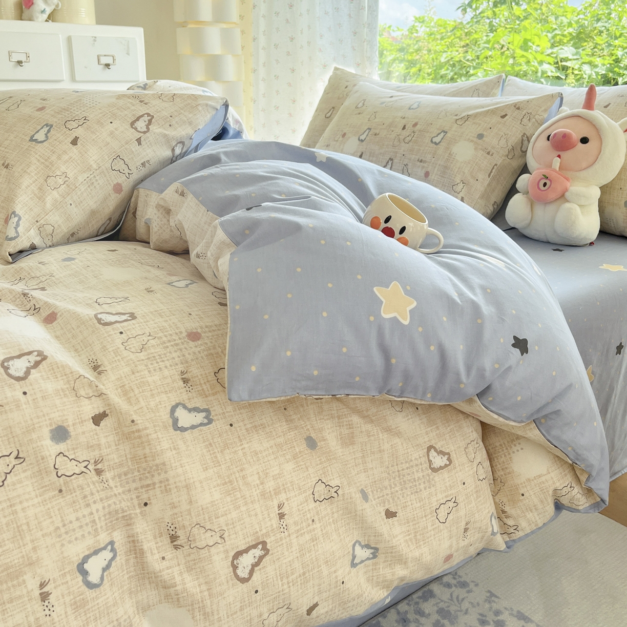 91家纺网 家纺一手货源 找家纺 晨希家居 2026新款全棉13070印花四件套（提供买家秀） 全棉-棉野云兔