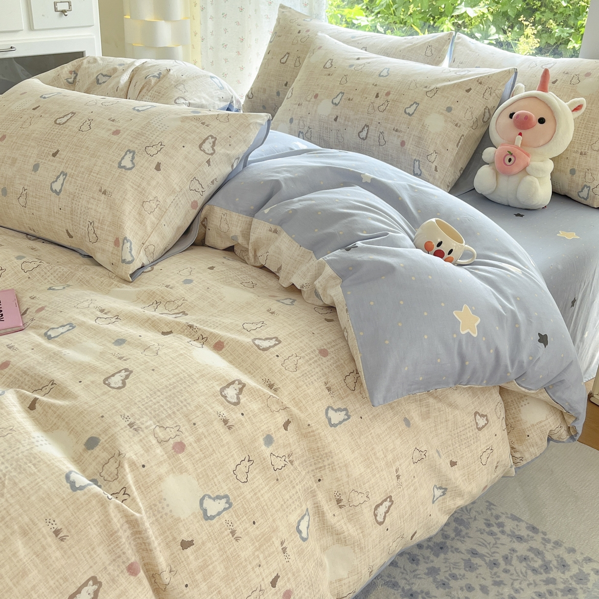 91家纺网 家纺一手货源 找家纺 晨希家居 2026新款全棉13070印花四件套（提供买家秀） 全棉-棉野云兔