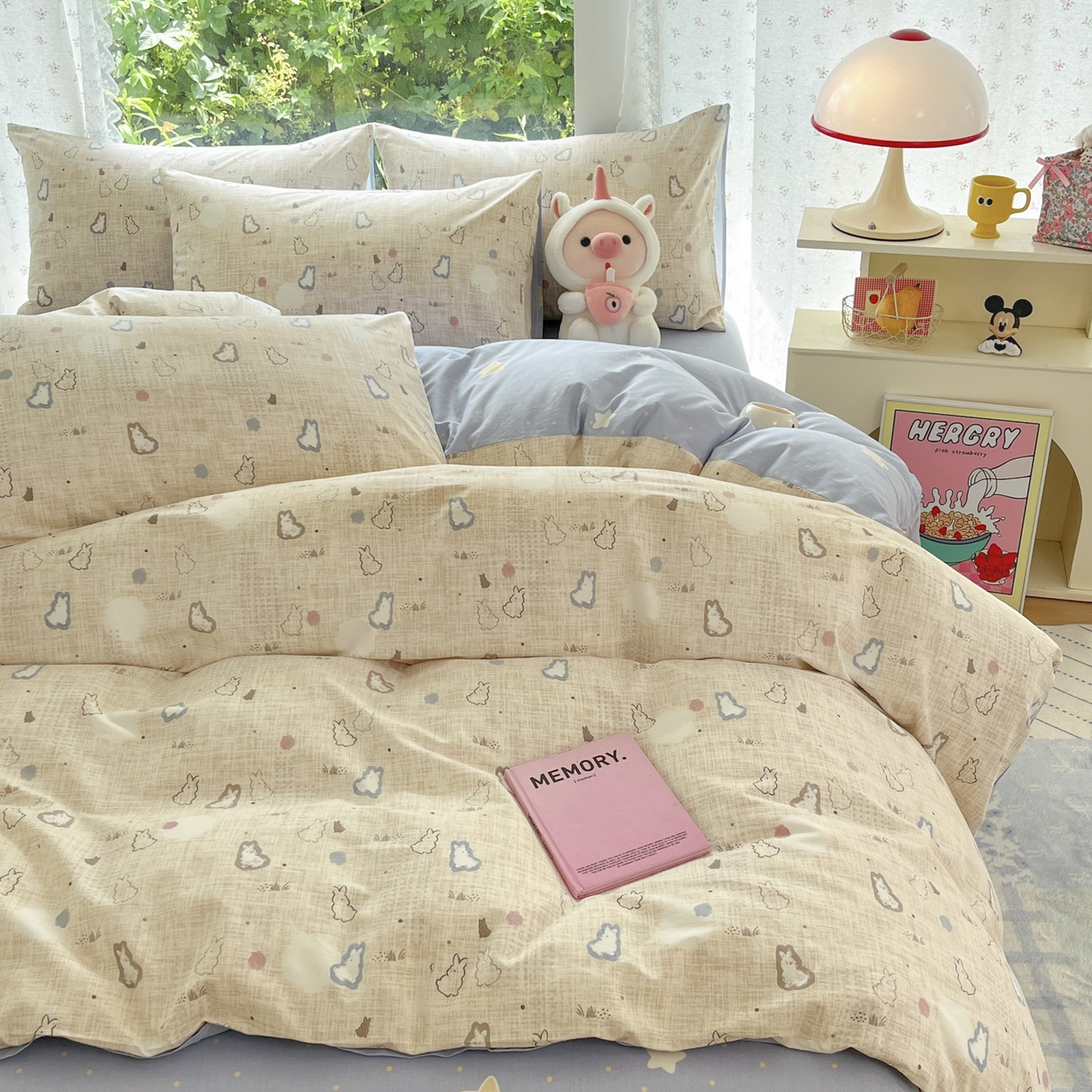 91家纺网 家纺一手货源 找家纺 晨希家居 2026新款全棉13070印花四件套（提供买家秀） 全棉-棉野云兔