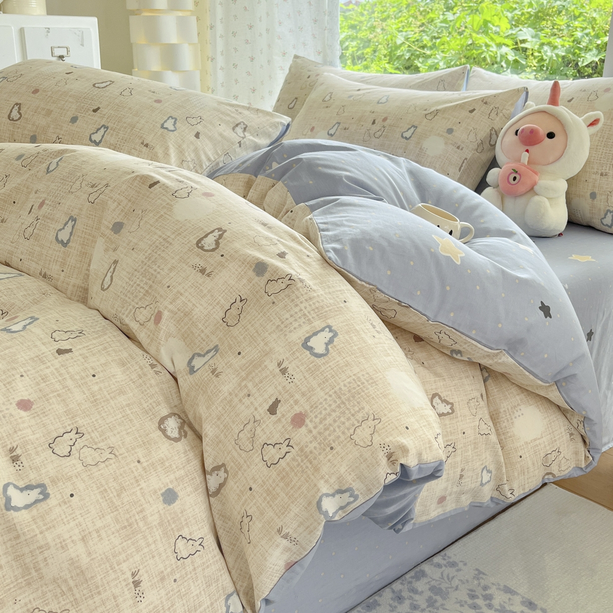 91家纺网 家纺一手货源 找家纺 晨希家居 2026新款全棉13070印花四件套（提供买家秀） 全棉-棉野云兔