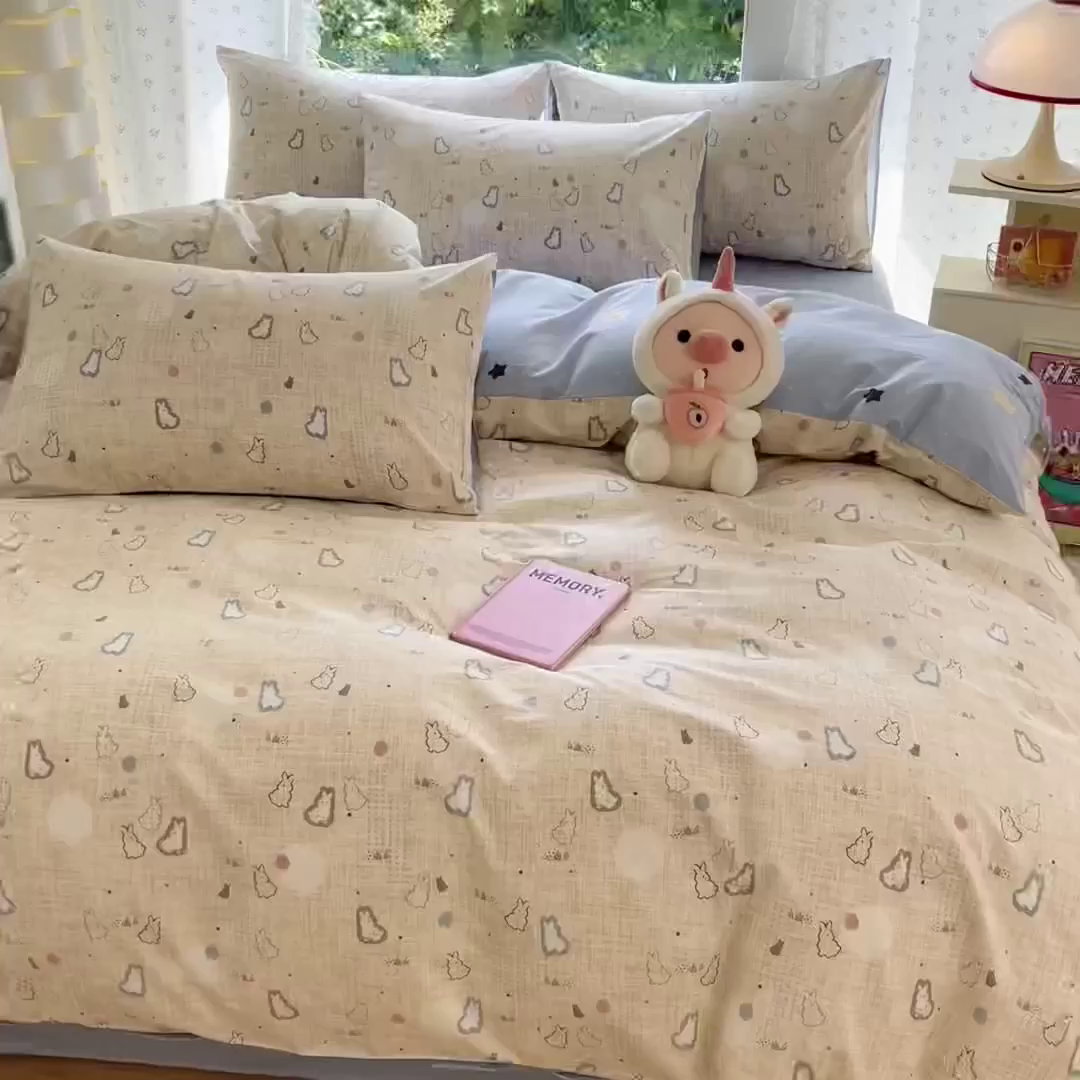 91家纺网 家纺一手货源 找家纺 晨希家居 2026新款全棉13070印花四件套（提供买家秀） 全棉-棉野云兔
