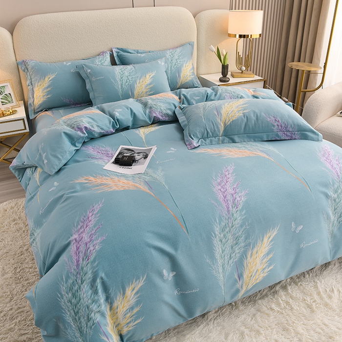 91家纺网 家纺一手货源 找家纺 董成龙 2026新款直播爆款加厚全棉活性磨毛四件套纯棉三件套 芊芊之恋-蓝