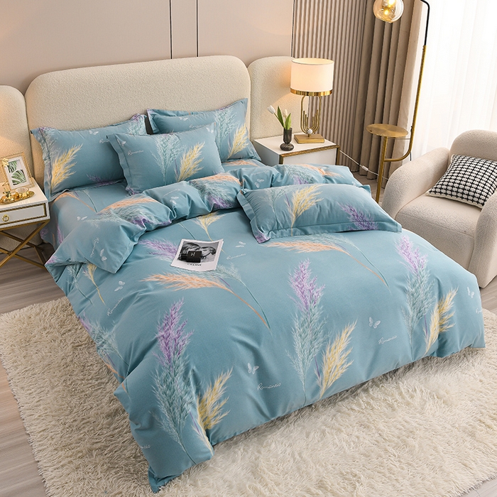 91家纺网 家纺一手货源 找家纺 董成龙 2026新款直播爆款加厚全棉活性磨毛四件套纯棉三件套 芊芊之恋-蓝