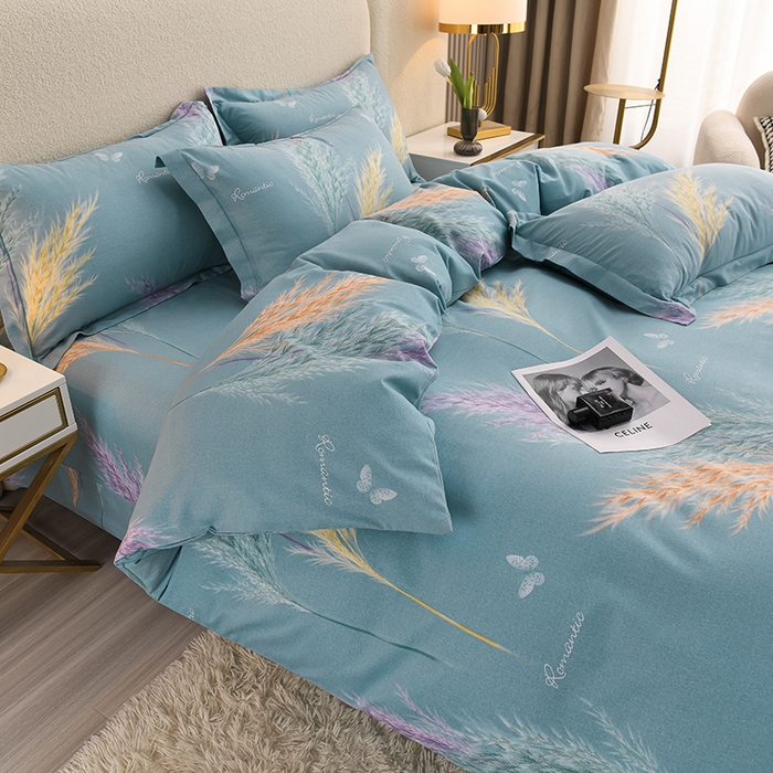 91家纺网 家纺一手货源 找家纺 董成龙 2026新款直播爆款加厚全棉活性磨毛四件套纯棉三件套 芊芊之恋-蓝