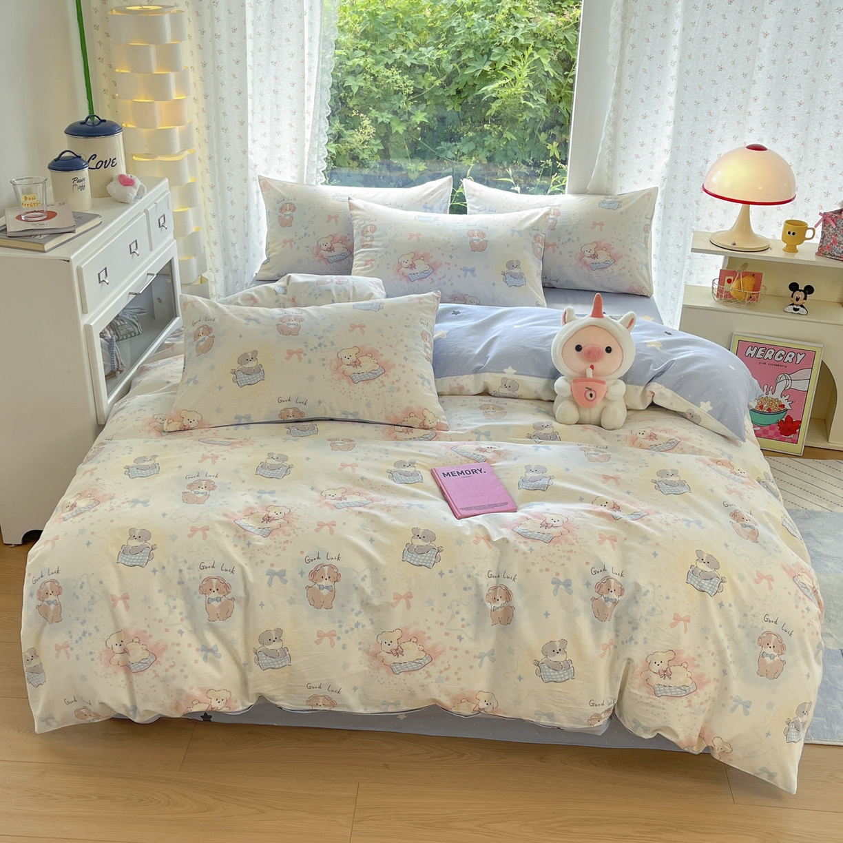 91家纺网 家纺一手货源 找家纺 晨希家居 2026新款全棉13070印花四件套（提供买家秀） 全棉-星愿萌犬