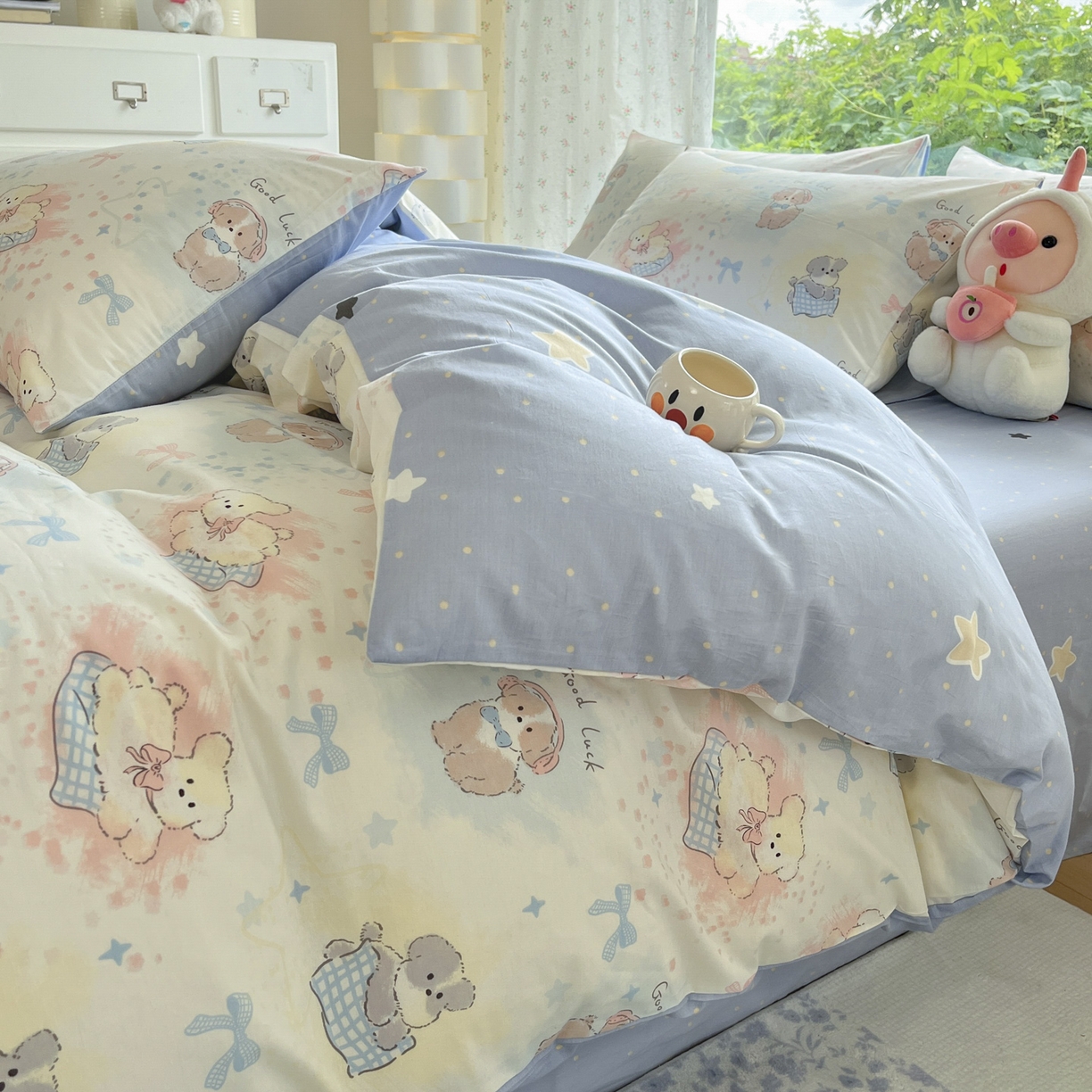 91家纺网 家纺一手货源 找家纺 晨希家居 2026新款全棉13070印花四件套（提供买家秀） 全棉-星愿萌犬