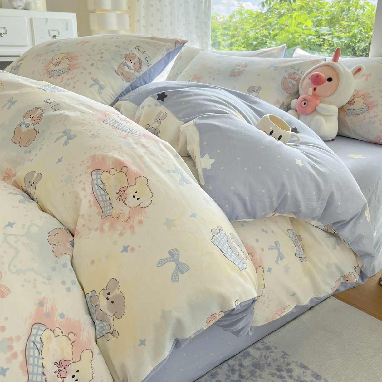 91家纺网 家纺一手货源 找家纺 晨希家居 2026新款全棉13070印花四件套（提供买家秀） 全棉-星愿萌犬