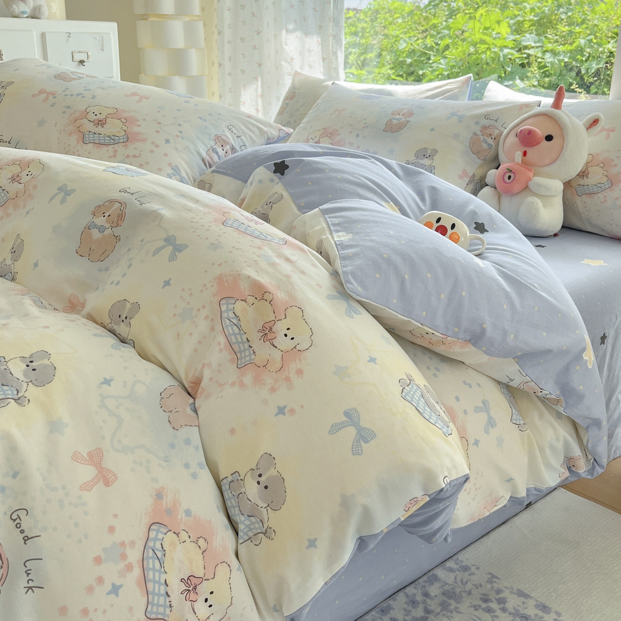 91家纺网 家纺一手货源 找家纺 晨希家居 2026新款全棉13070印花四件套（提供买家秀） 全棉-星愿萌犬