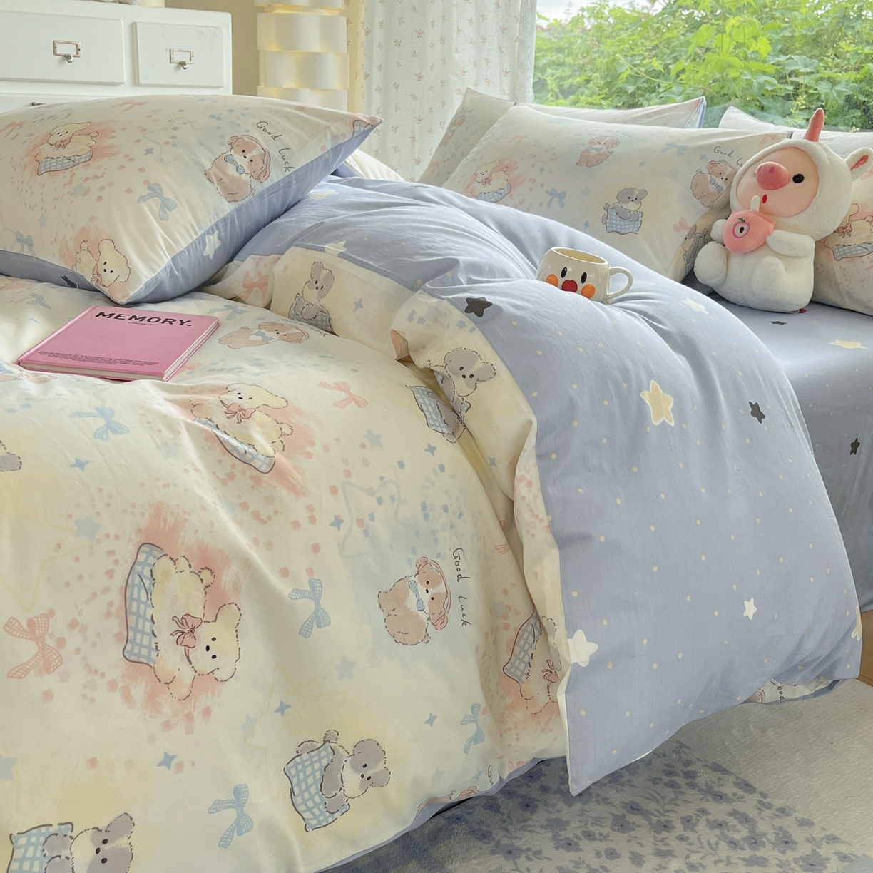 91家纺网 家纺一手货源 找家纺 晨希家居 2026新款全棉13070印花四件套（提供买家秀） 全棉-星愿萌犬