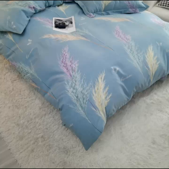 91家纺网 家纺一手货源 找家纺 董成龙 2026新款直播爆款加厚全棉活性磨毛四件套纯棉三件套 芊芊之恋-蓝