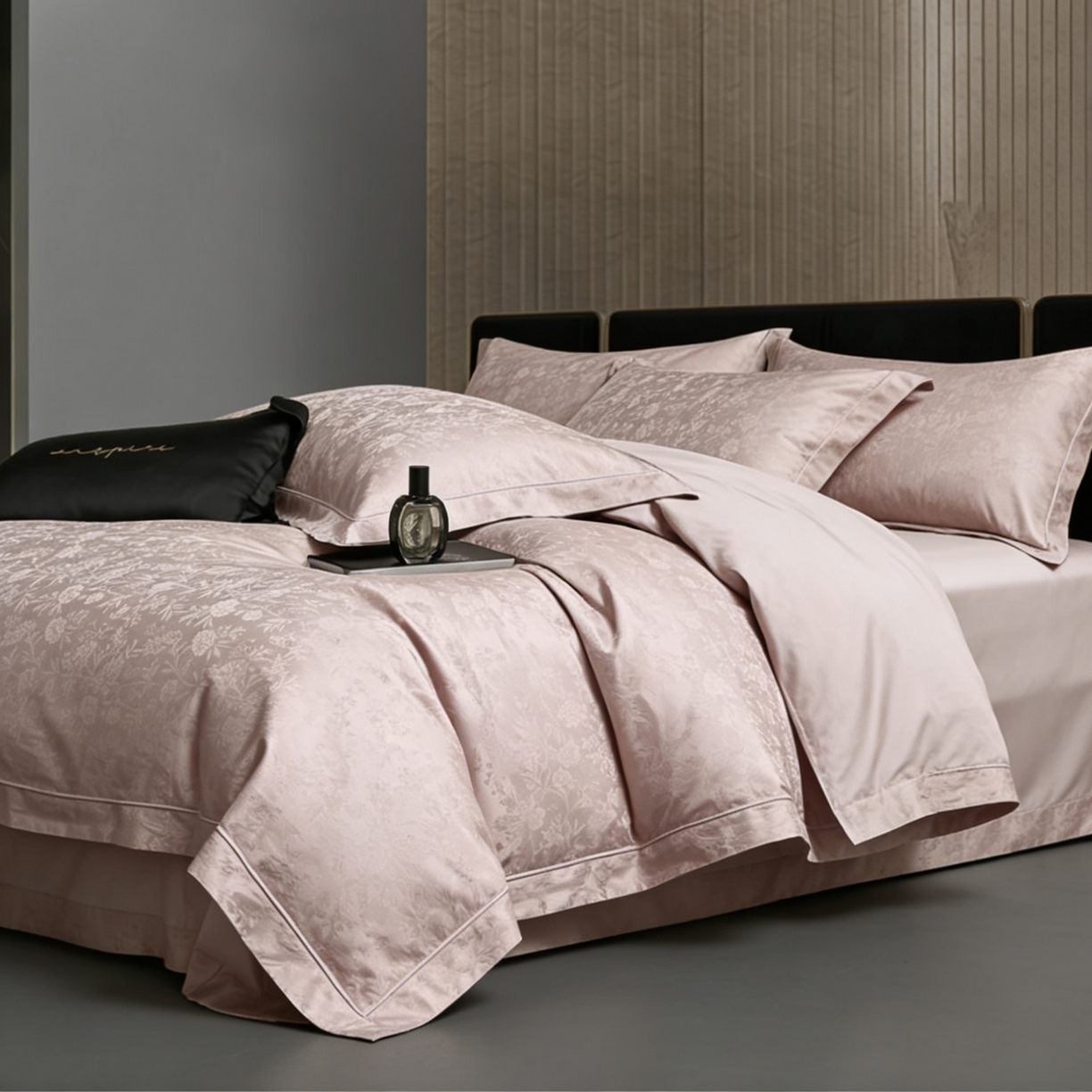 91家纺网 家纺一手货源 找家纺 淳绵 2026新款全棉提花四件套 漫舞花丛 尔雅灰