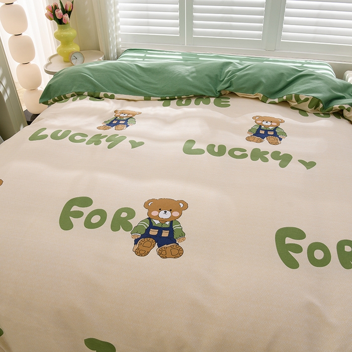 91家纺网 家纺一手货源 找家纺 董成龙 2026新款直播爆款加厚全棉活性磨毛四件套纯棉三件套 瑞迪熊-绿