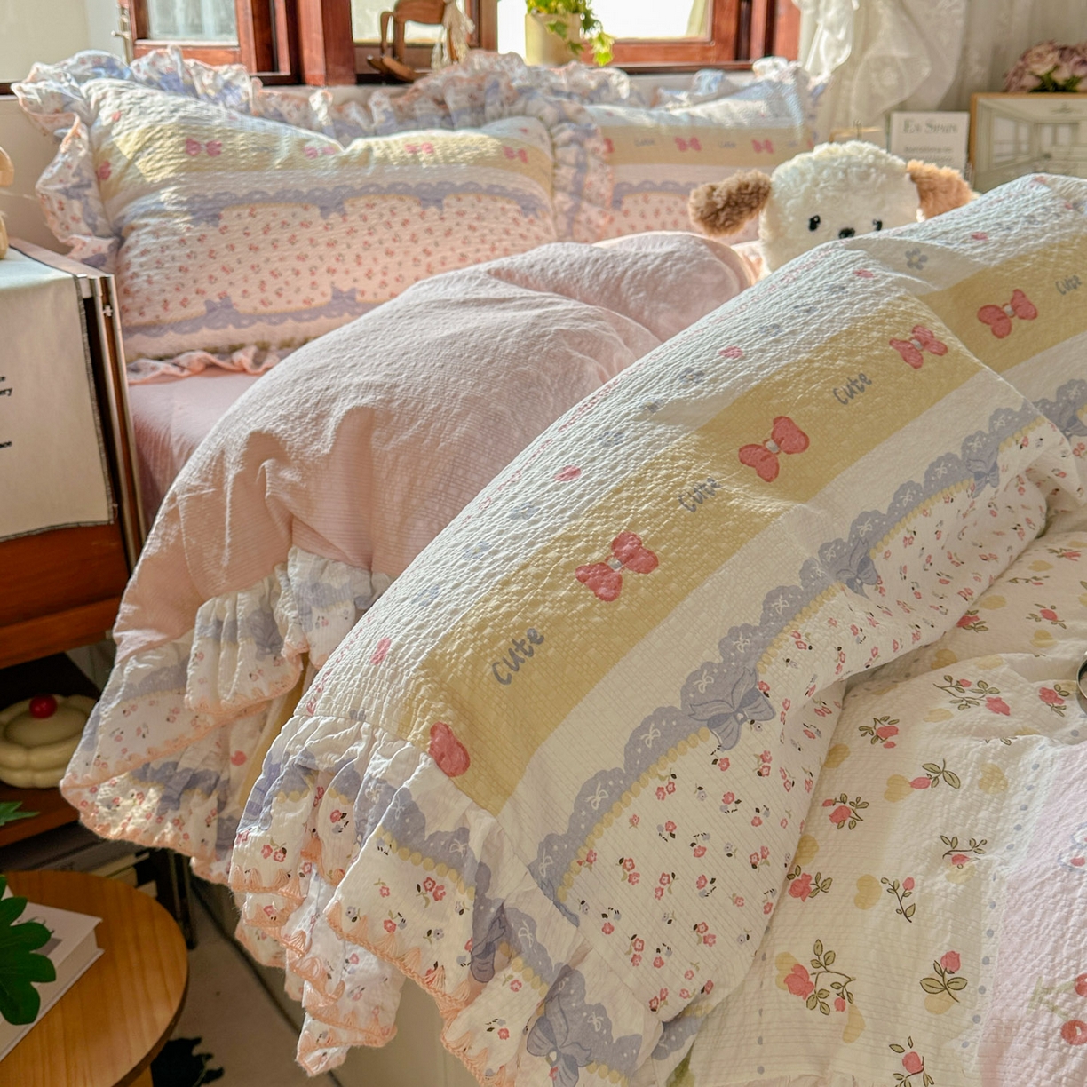 91家纺网 家纺一手货源 找家纺 （总）梵克保罗 2026新款泡芙棉三角针被壳绣花边四件套