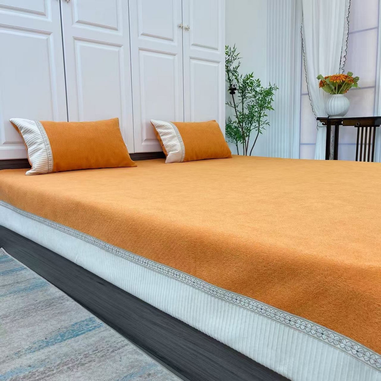 91家纺网 家纺一手货源 找家纺 （总）暖木杨 2025新款雪尼尔柔软亲肤床用床盖四季可用可机洗防滑耐磨-奶茶