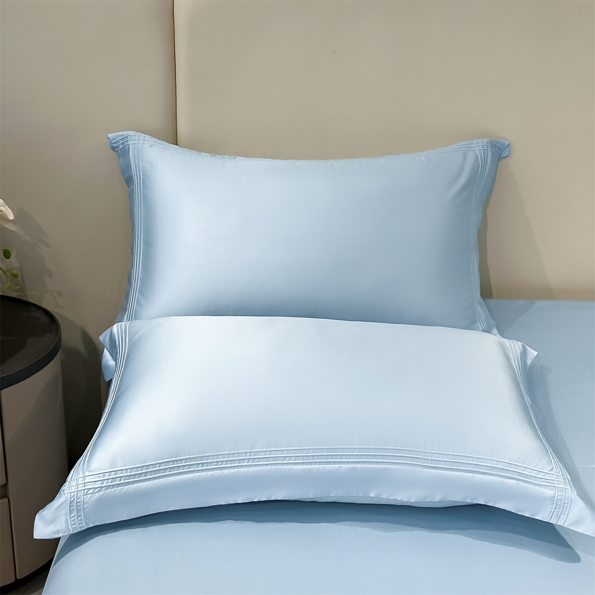 91家纺网 家纺一手货源 找家纺 笙意家纺 2026新款水洗真丝埋线款四件套-恩瑞系列 恩瑞-天空蓝