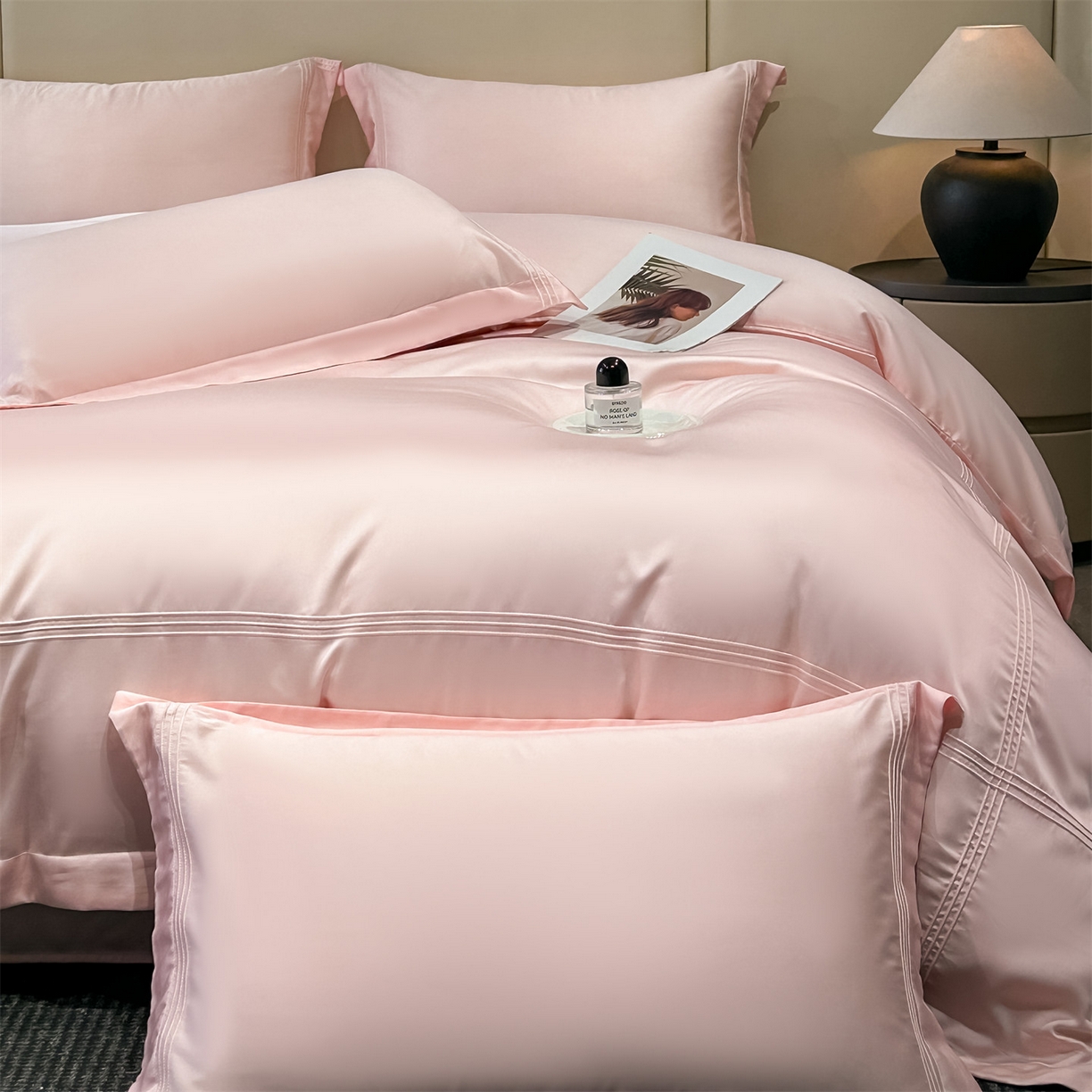 91家纺网 家纺一手货源 找家纺 笙意家纺 2026新款水洗真丝埋线款四件套-恩瑞系列 恩瑞-璎珞粉