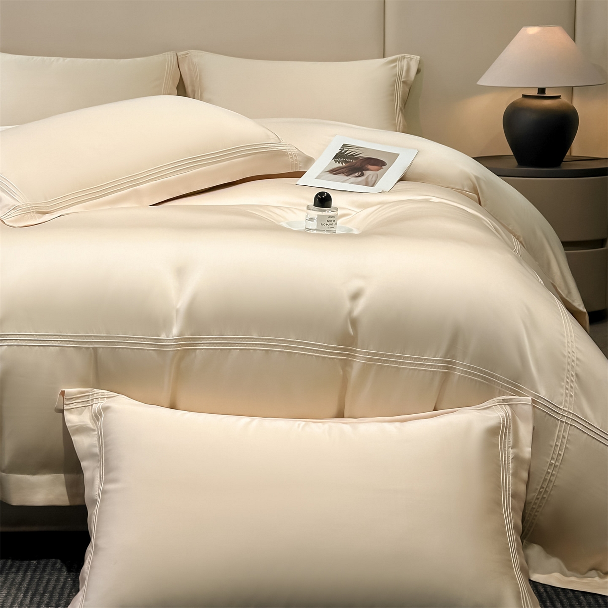 91家纺网 家纺一手货源 找家纺 笙意家纺 2026新款水洗真丝埋线款四件套-恩瑞系列 恩瑞-梧桐杏