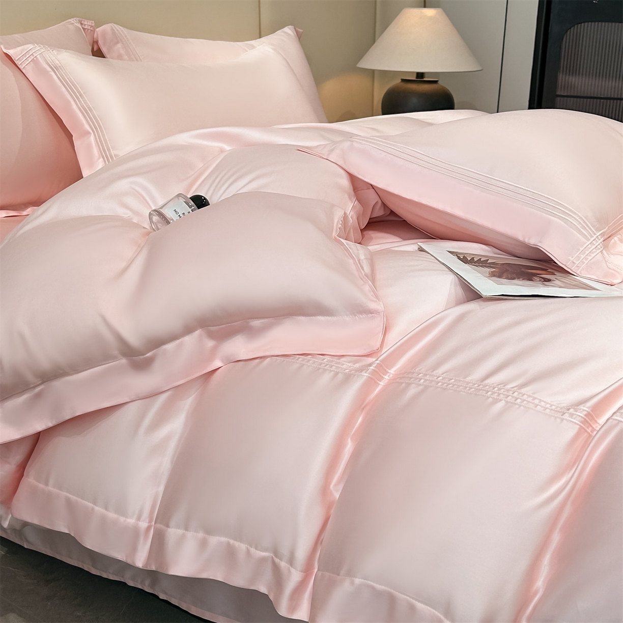 91家纺网 家纺一手货源 找家纺 笙意家纺 2026新款水洗真丝埋线款四件套-恩瑞系列 恩瑞-璎珞粉