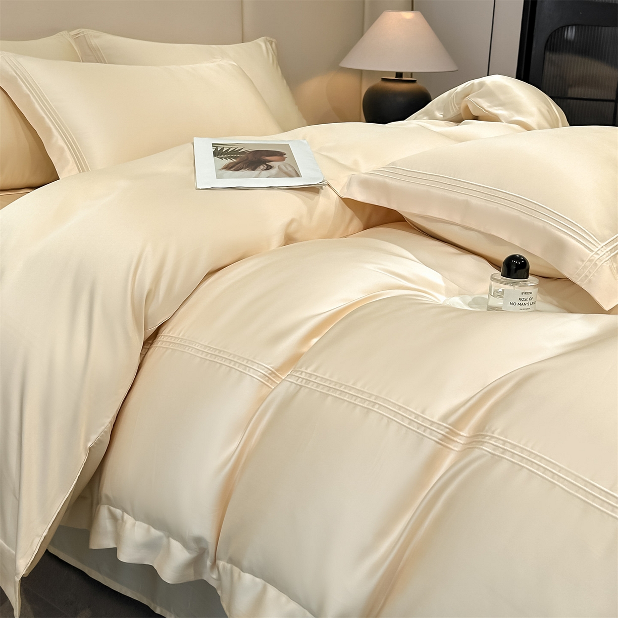 91家纺网 家纺一手货源 找家纺 笙意家纺 2026新款水洗真丝埋线款四件套-恩瑞系列 恩瑞-梧桐杏