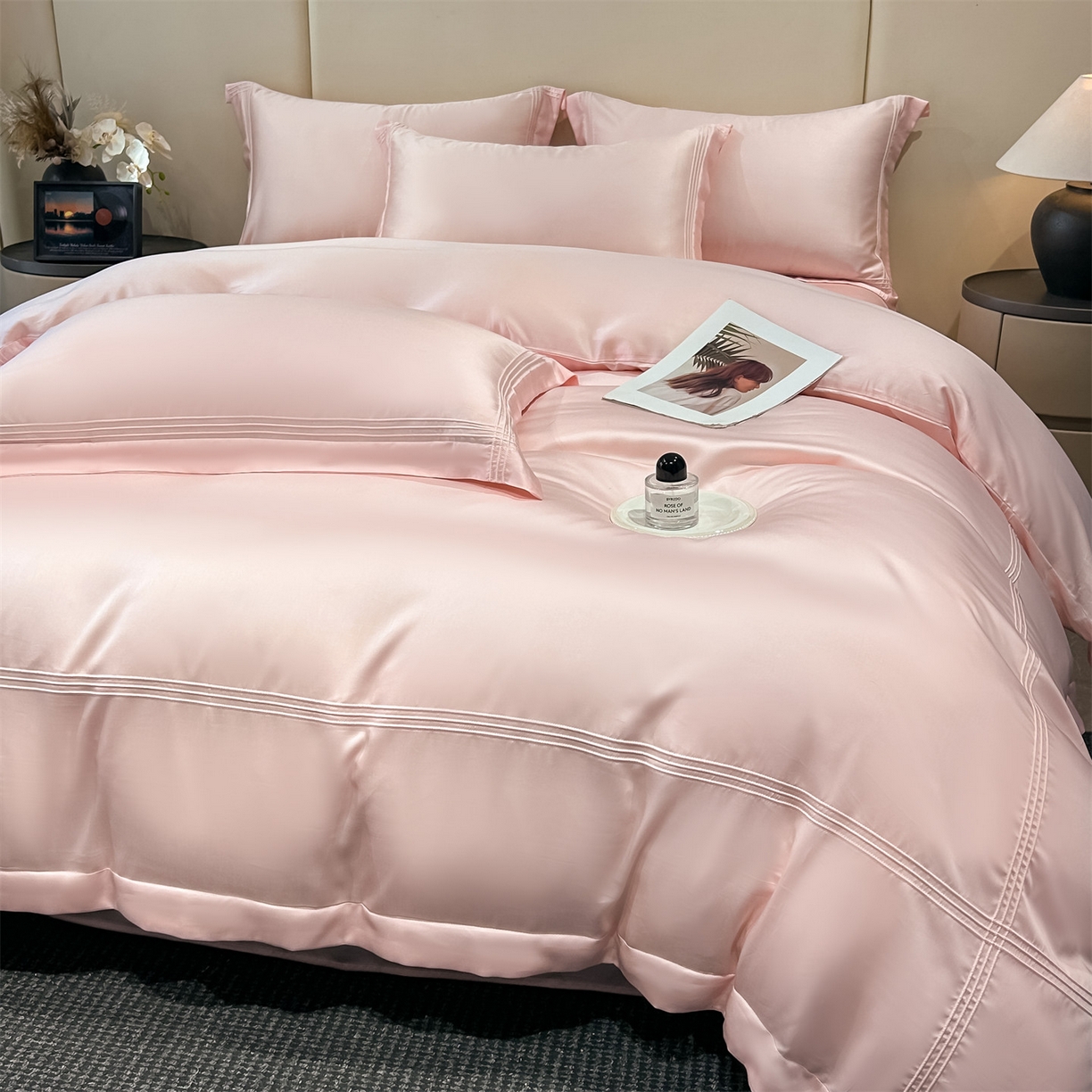 91家纺网 家纺一手货源 找家纺 笙意家纺 2026新款水洗真丝埋线款四件套-恩瑞系列 恩瑞-璎珞粉