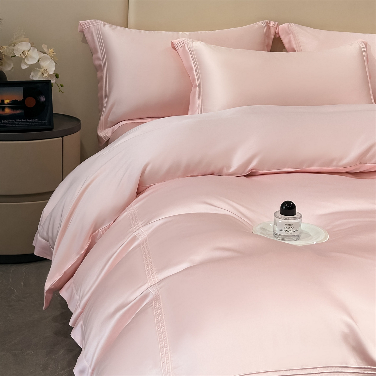 91家纺网 家纺一手货源 找家纺 笙意家纺 2026新款水洗真丝埋线款四件套-恩瑞系列 恩瑞-璎珞粉