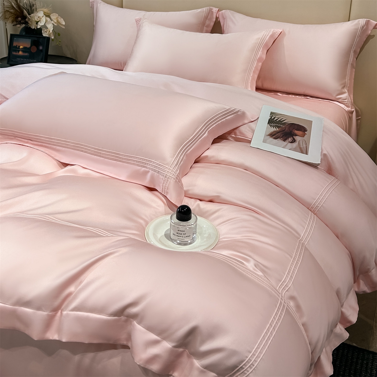 91家纺网 家纺一手货源 找家纺 笙意家纺 2026新款水洗真丝埋线款四件套-恩瑞系列 恩瑞-璎珞粉