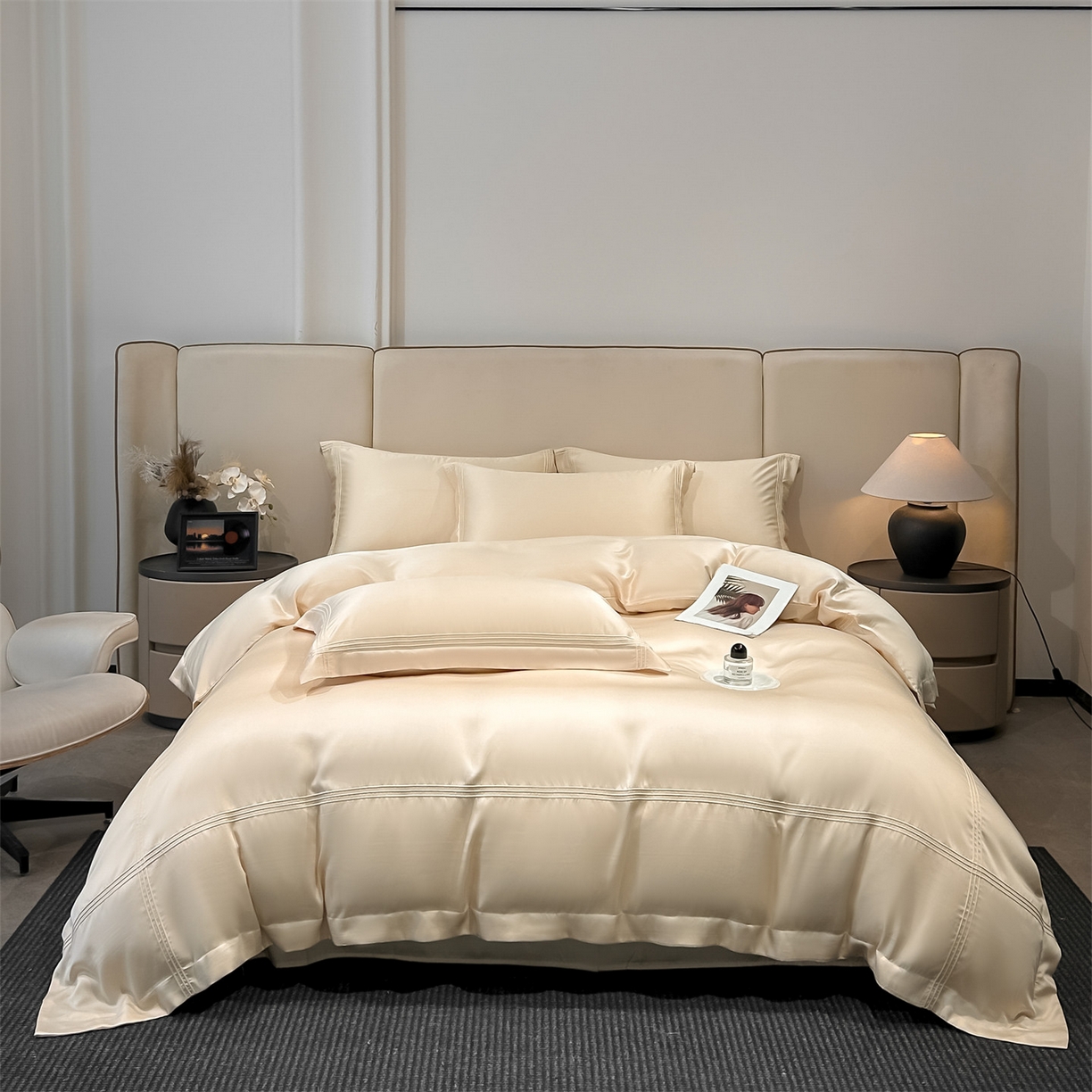 91家纺网 家纺一手货源 找家纺 笙意家纺 2026新款水洗真丝埋线款四件套-恩瑞系列 恩瑞-梧桐杏