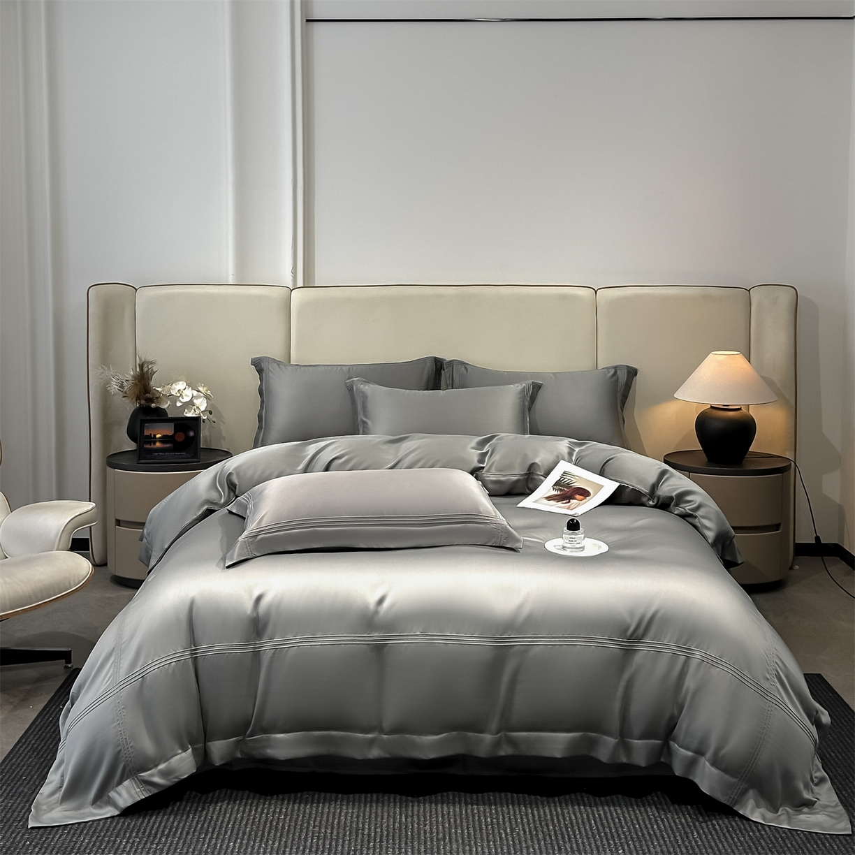 91家纺网 家纺一手货源 找家纺 笙意家纺 2026新款水洗真丝埋线款四件套-恩瑞系列 恩瑞-中灰