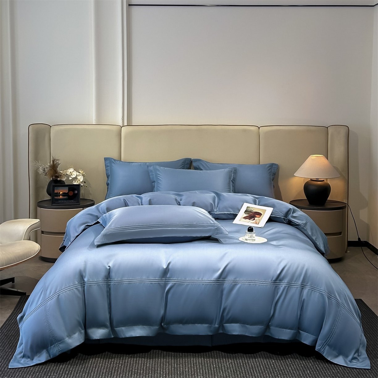 91家纺网 家纺一手货源 找家纺 笙意家纺 2026新款水洗真丝埋线款四件套-恩瑞系列 恩瑞-宾利蓝