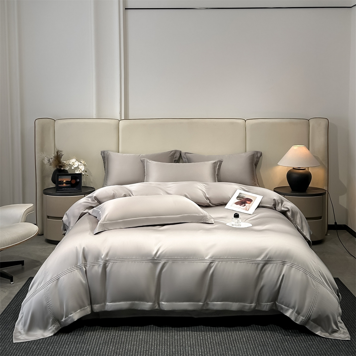 91家纺网 家纺一手货源 找家纺 笙意家纺 2026新款水洗真丝埋线款四件套-恩瑞系列 恩瑞-山灰