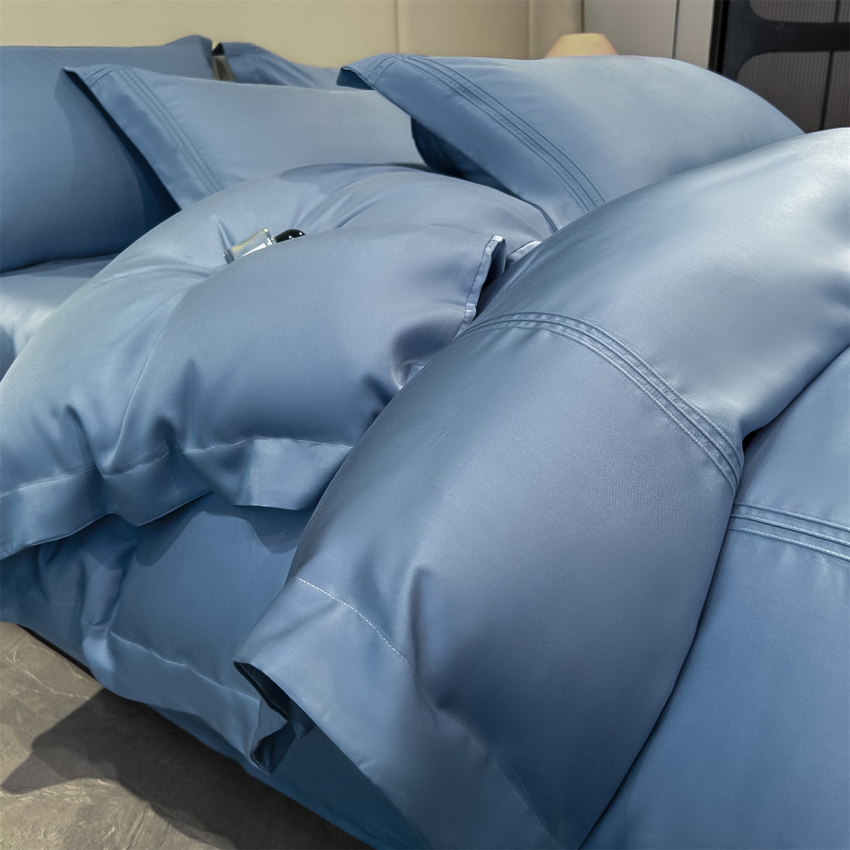 笙意家纺 2026新款水洗真丝埋线款四件套-恩瑞系列 恩瑞-宾利蓝