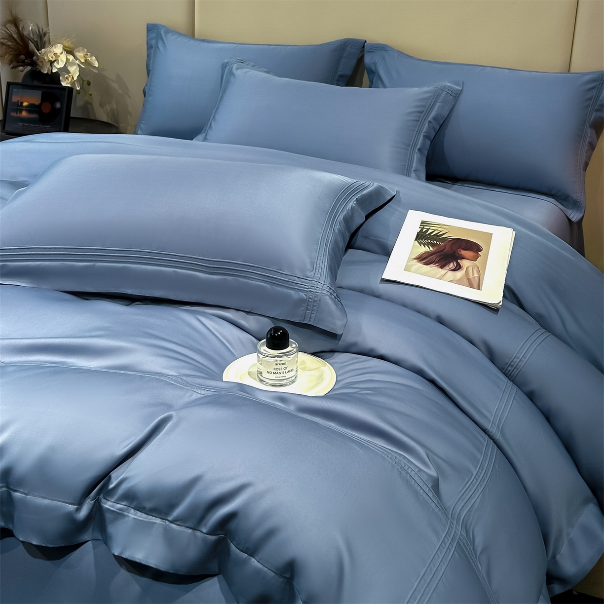 91家纺网 家纺一手货源 找家纺 笙意家纺 2026新款水洗真丝埋线款四件套-恩瑞系列 恩瑞-宾利蓝