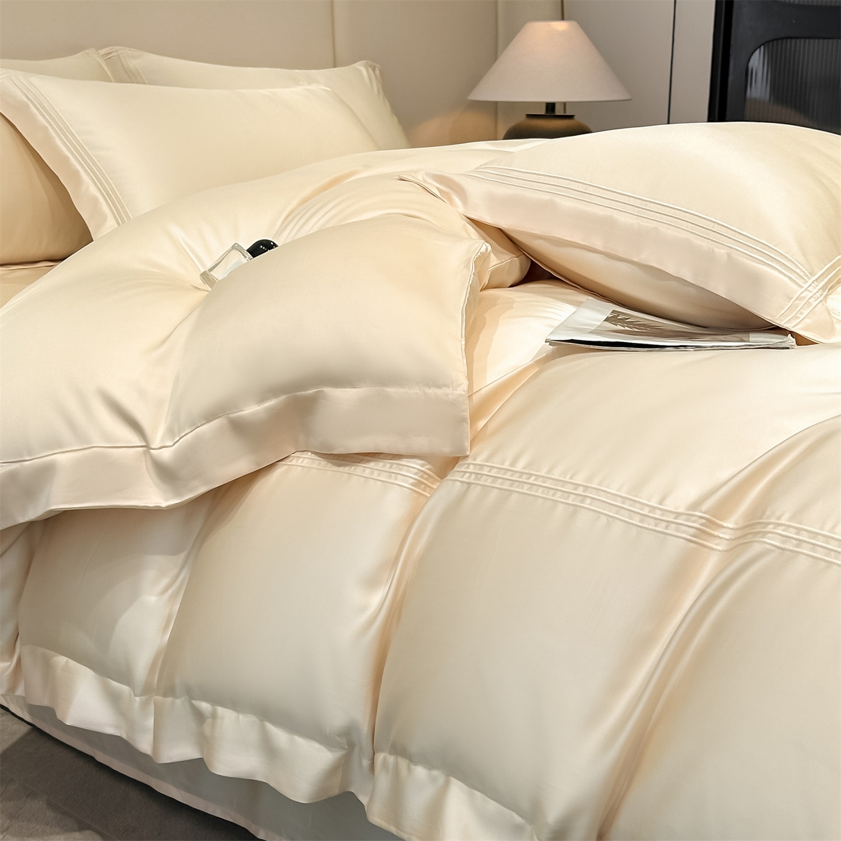 91家纺网 家纺一手货源 找家纺 笙意家纺 2026新款水洗真丝埋线款四件套-恩瑞系列 恩瑞-梧桐杏