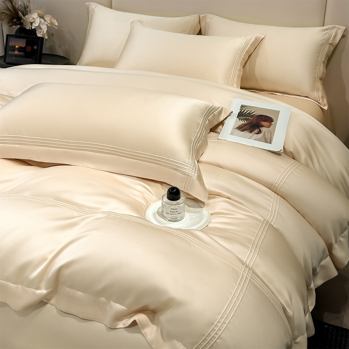 91家纺网 家纺一手货源 找家纺 笙意家纺 2026新款水洗真丝埋线款四件套-恩瑞系列 恩瑞-梧桐杏