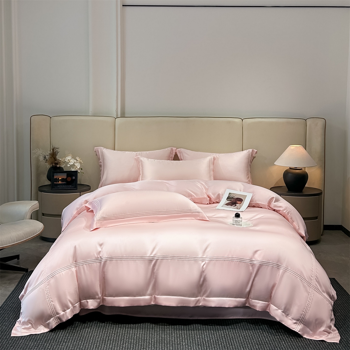 91家纺网 家纺一手货源 找家纺 笙意家纺 2026新款水洗真丝埋线款四件套-恩瑞系列 恩瑞-璎珞粉