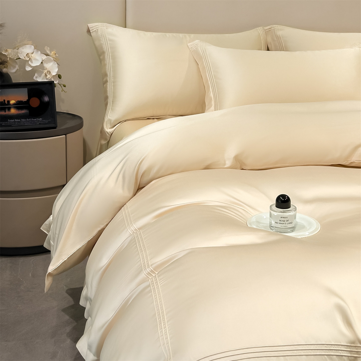 91家纺网 家纺一手货源 找家纺 笙意家纺 2026新款水洗真丝埋线款四件套-恩瑞系列 恩瑞-梧桐杏