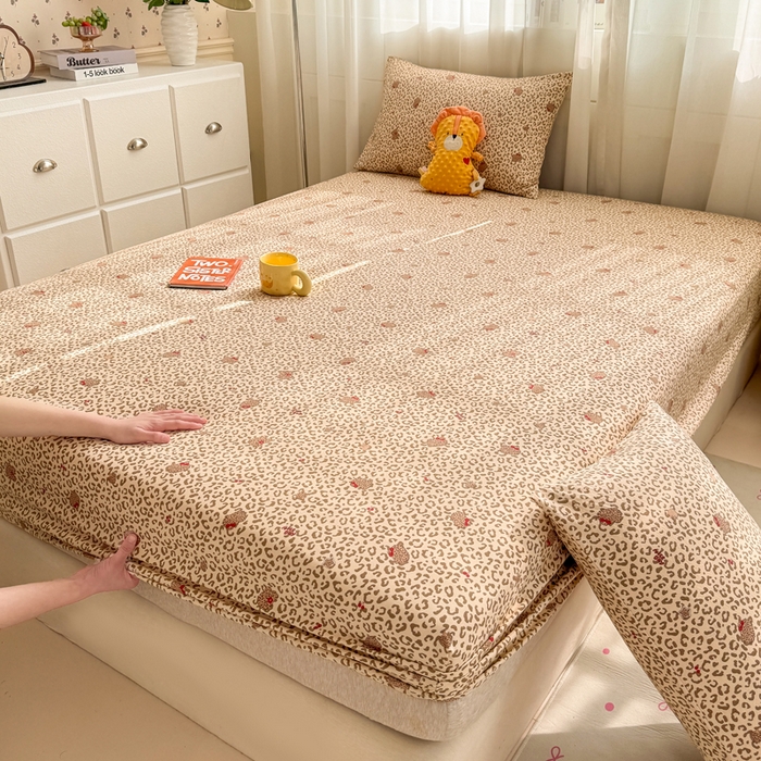 91家纺网 家纺一手货源 找家纺 一比一家纺 2026春夏新款A类仿棉单床笠床罩床笠单件 豹纹瞄咖