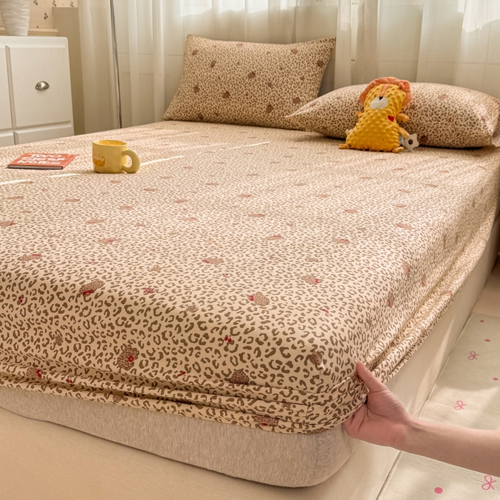 91家纺网 家纺一手货源 找家纺 一比一家纺 2026春夏新款A类仿棉单床笠床罩床笠单件 豹纹瞄咖