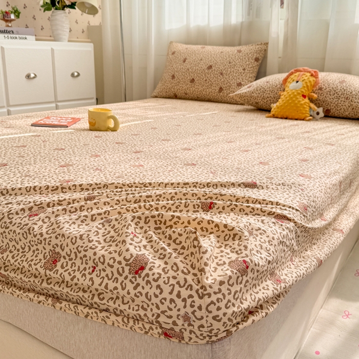 91家纺网 家纺一手货源 找家纺 一比一家纺 2026春夏新款A类仿棉单床笠床罩床笠单件 豹纹瞄咖